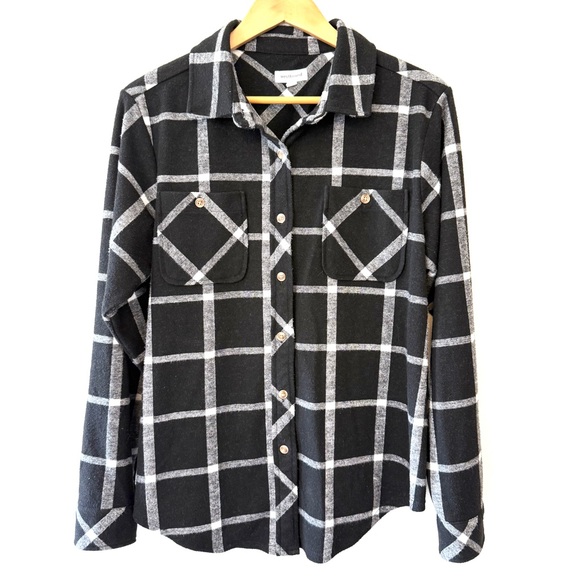 Westbound Black White Windowpane Plaid Button-up Grunge Urban Lumberjack Flannel - Picture 5 of 9